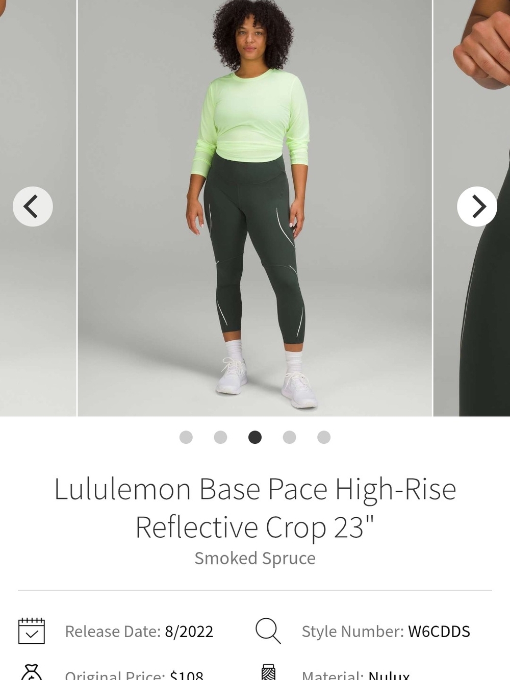 Lululemon Base Pace High Rise Reflective Crop 23 Smoked Spruce Size 14 Nulux Leg